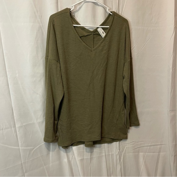 Honeyme Women’s Waffle Knit Long Sleeve Light Army Green Size Large - Picture 7 of 12